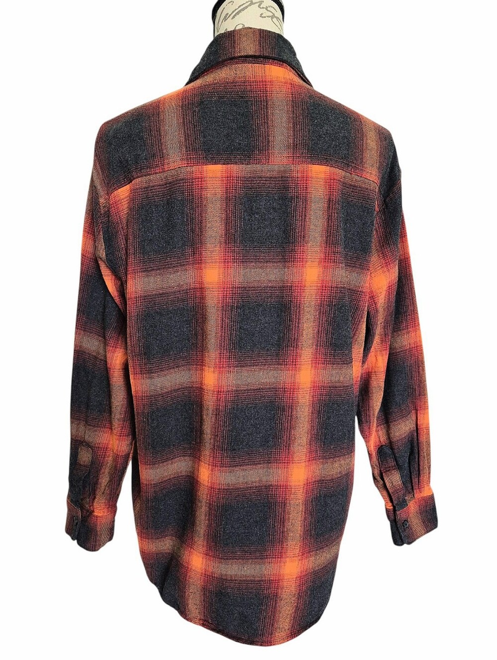 Old Navy Evermore Swiftie Boyfriend Orange Plaid Flannel Shirt M Cotton Casual - Picture 5 of 15